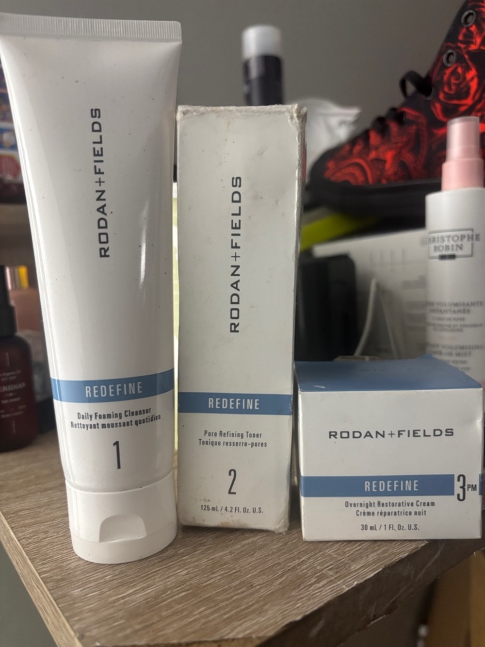 Rodan+Fields Redefine Skincare Set in White and Light Blue. Boxes a lil beat up